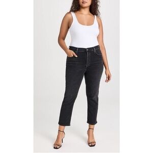 AGOLDE Riley High Rise Straight Crop Black Denim Jean Panoramic Women's …